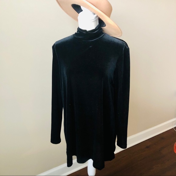 Vintage Black Velvet Mockneck Long Sleeve Mini Dress - Picture 5 of 10